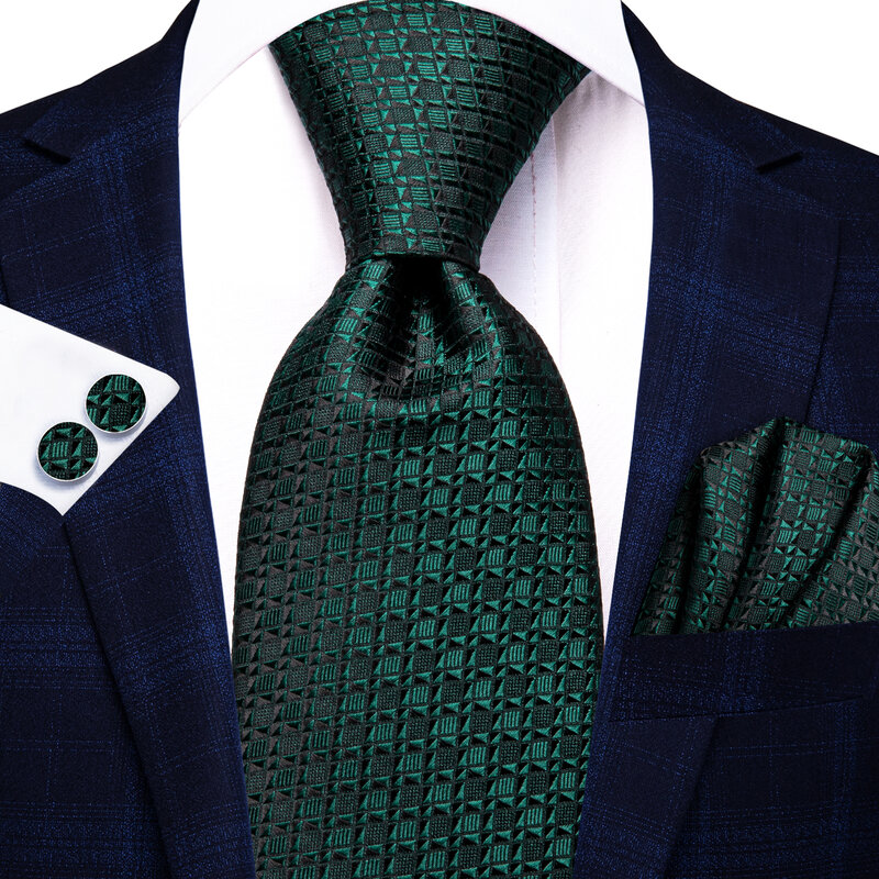 Hi-Tie Dark Green Novelty Designer Elegant Men Tie Jacquard Necktie Accessory Cravat Wedding Business Party Hanky Cufflinks