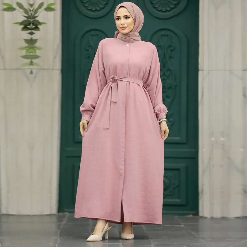 Muslim dress Middle Eastern robe women's three-dimensional jacquard waist elegant loose Arab Islamic long dress dress