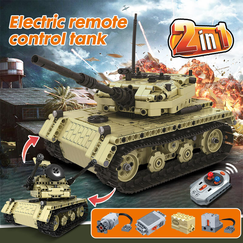 759 قطعة دبابة مع جهاز للتحكم عن بُعد نموذج اللبنات العسكرية التحكم عن بعد خزان كهربائي الطوب ألعاب تعليمية للأولاد