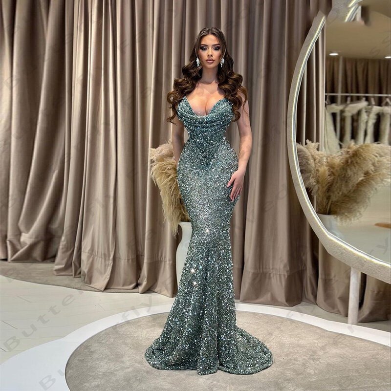 Sexy Mermaid Women's Evening Dresses Glitter Sexy Off Shoulder Sleeveless Princess Prom Gowns Fashion Celebrity Cocktail Party