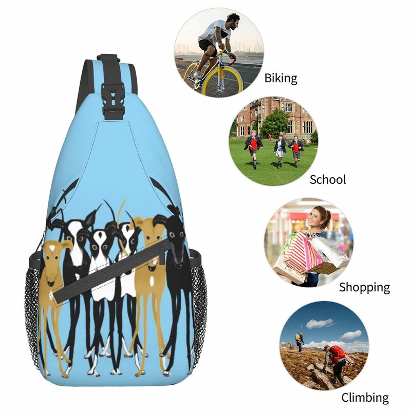 Greyhound Whippet Small Sling Bags Chest Crossbody Shoulder Backpack Hiking Travel Daypacks Lurcher Dog Galgo Cartoon Printed