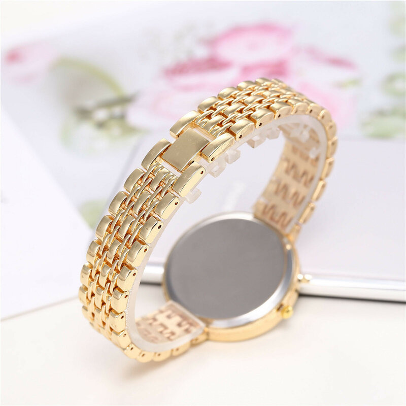 Reloj de cuarzo con esfera redonda para mujer, pulsera de acero inoxidable, elegante, de lujo, a la moda