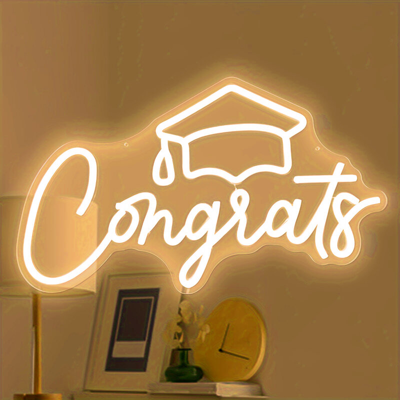 Congratulations Graduation Neon Sign Light, Celebrate Graduation Neon Wall Sign Gift, USB Powered Night Light