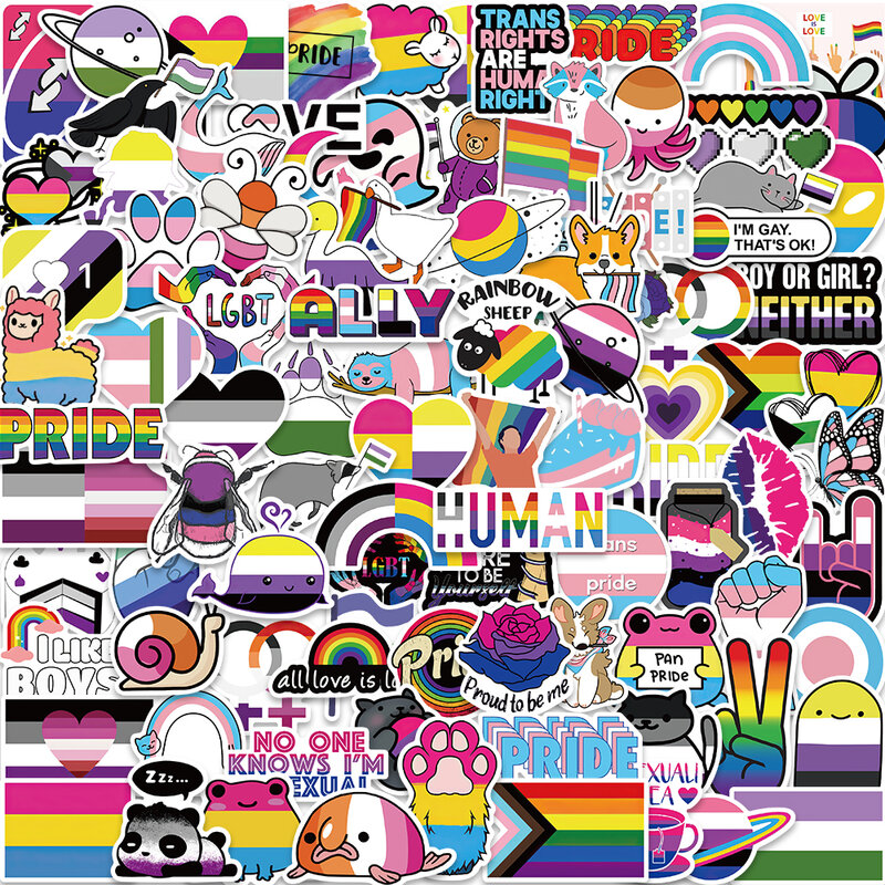 Autocollants arc-en-ciel LGBTQ pour ordinateur portable, décalcomanies en vinyle graffiti, jouets pour lesbiennes, bisexuelles, pansexuelles et transgenres, 100 pièces