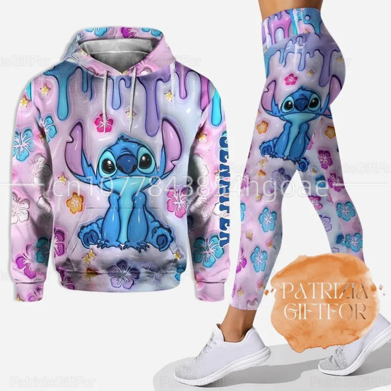 Niestandardowy Disney Stitch 3D bluza z kapturem damska legginsy garnitur ścieg joga spodnie dresowe modne strój sportowy Disney strój do jogi