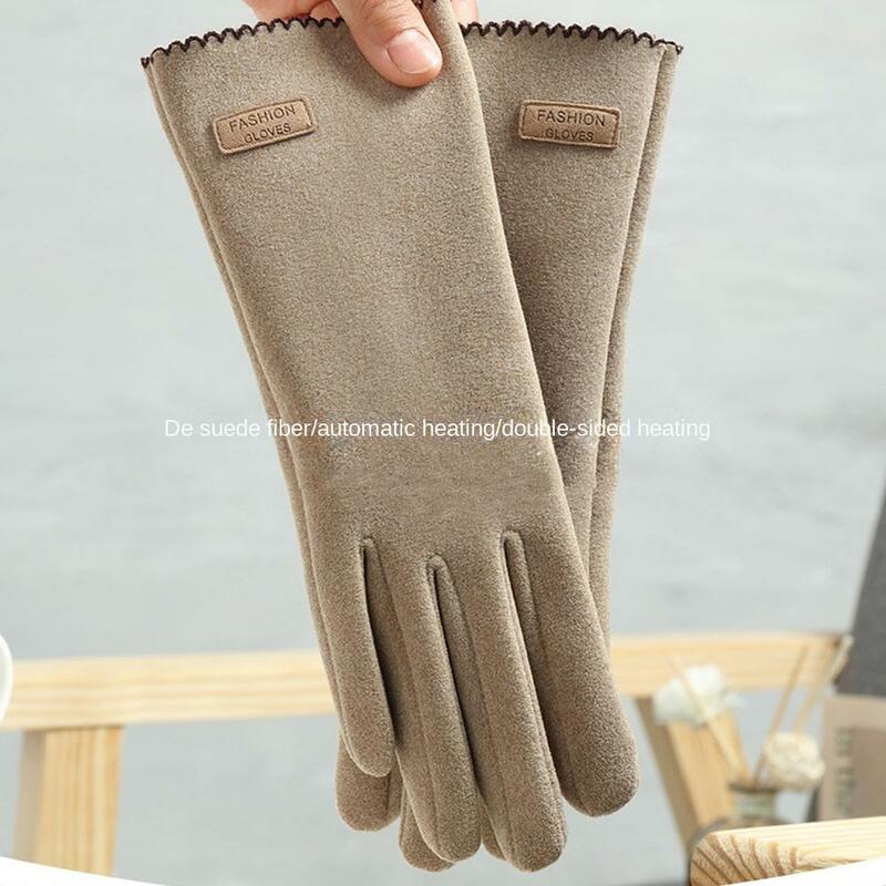 Женские нескользящие теплые перчатки, новые ветрозащитные бархатные перчатки с закрытыми пальцами