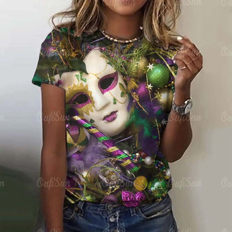 女性のための3DカーニバルプリントTシャツ,ゴシックグラフィックTシャツ,カジュアルなイブニングウェア,夏