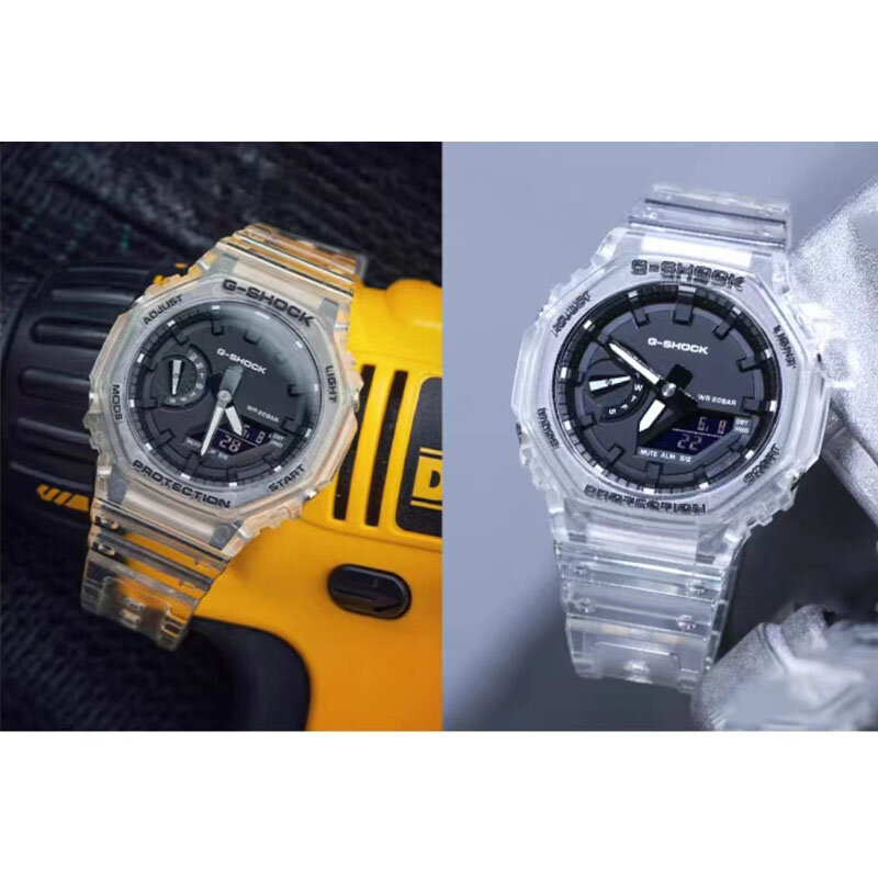 G-SHOCK-Relógios de quartzo para homens, multifunções, esportes ao ar livre, mostrador LED à prova de choque, display duplo, GA2100, moda