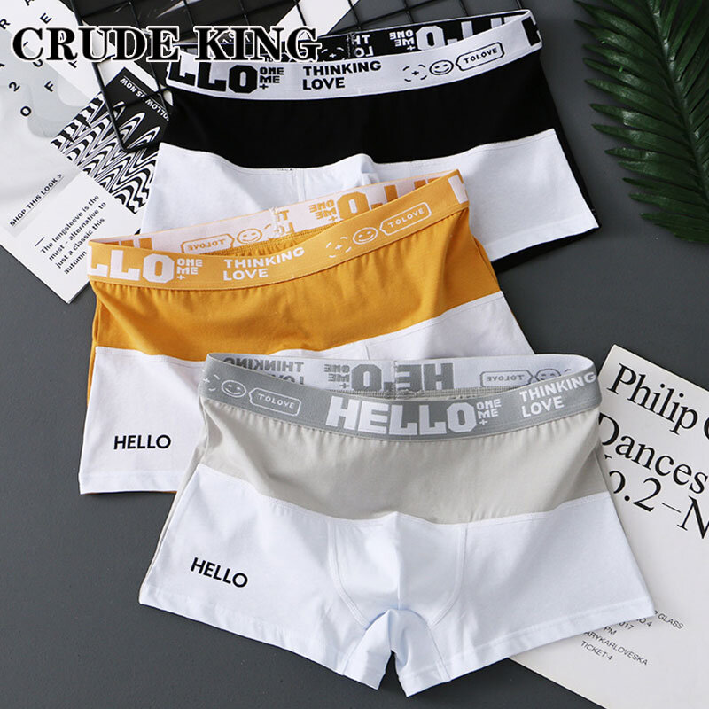 3Pcs/Lot Men’s Panties Letters Cotton BoxerShorts Color Blocking Man Underwear Boxers Breathable U Convex Underpants Plus Size