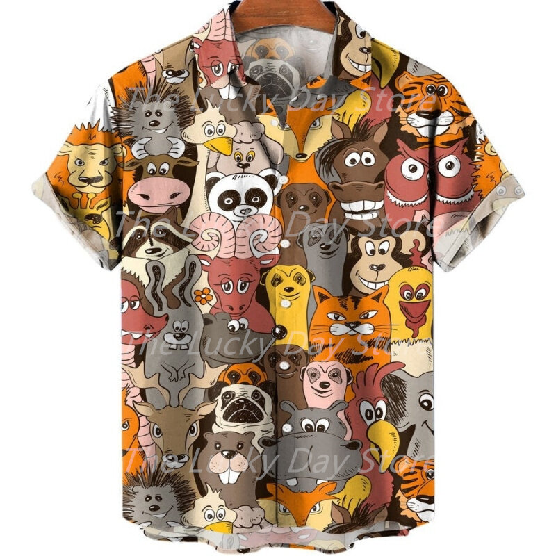 Camisa hawaiana de manga corta para hombre, camisa informal de gran tamaño con patrón de dibujos animados de Color, Floral, Vikingo, ropa de lujo, Verano
