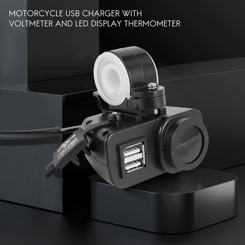 Ładowarka motocyklowa USB 12V do 5V do motocykli Moto 2.1A 12V z woltomierzem i termometrem z wyświetlaczem LED
