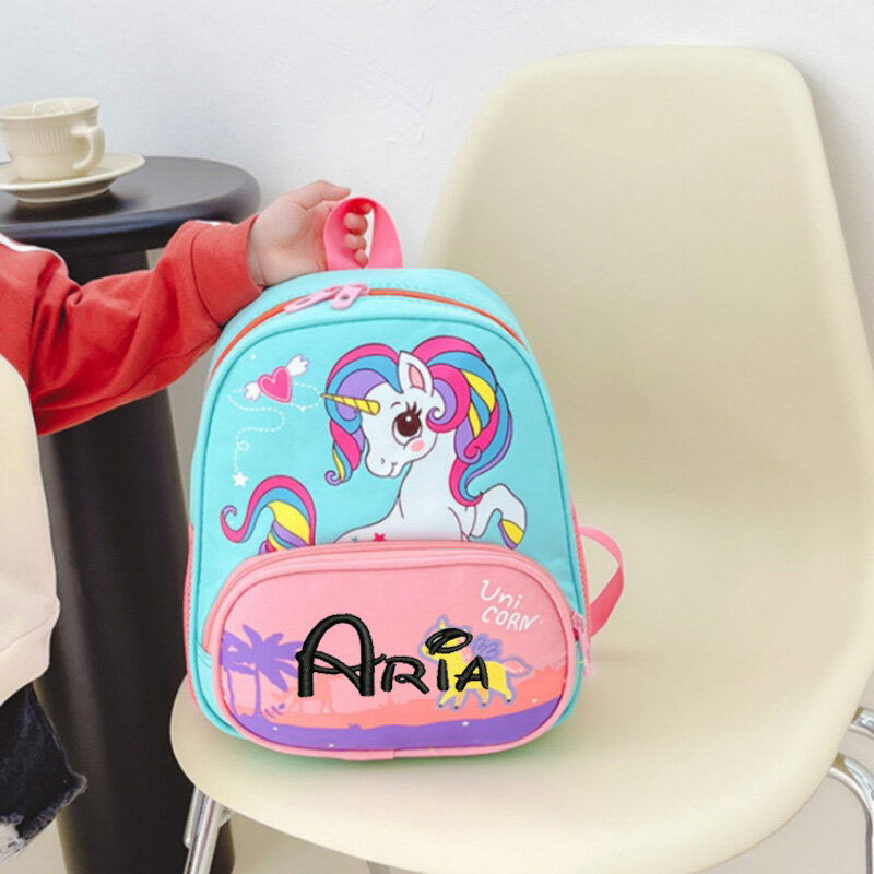 Nome personalizzato zaino per bambini unicorno carino fantasia Pony borsa da scuola per ragazza zaino moda zaino in tessuto Oxford