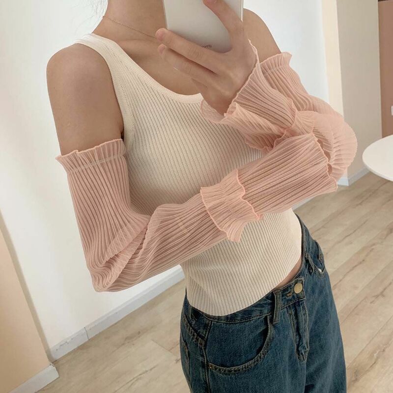 Elegant Lace Sun Protection Mesh UV Protection Net Yarn Lotus Leaf Korean Style Women Arm Sleeves Lace Long Sleeves Lace Gloves