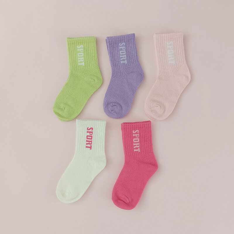 1-12 Years Girls Socks Spring and Winter Sports Breathable Cotton Children's Socks  5 Pairs/lot