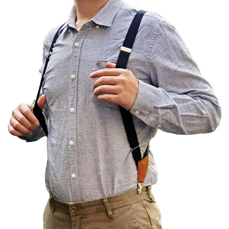 Celana panjang klip tali pria, kawat gigi X klip kemeja belakang pria klip suspender celana gantung klip dapat disesuaikan sabuk elastis