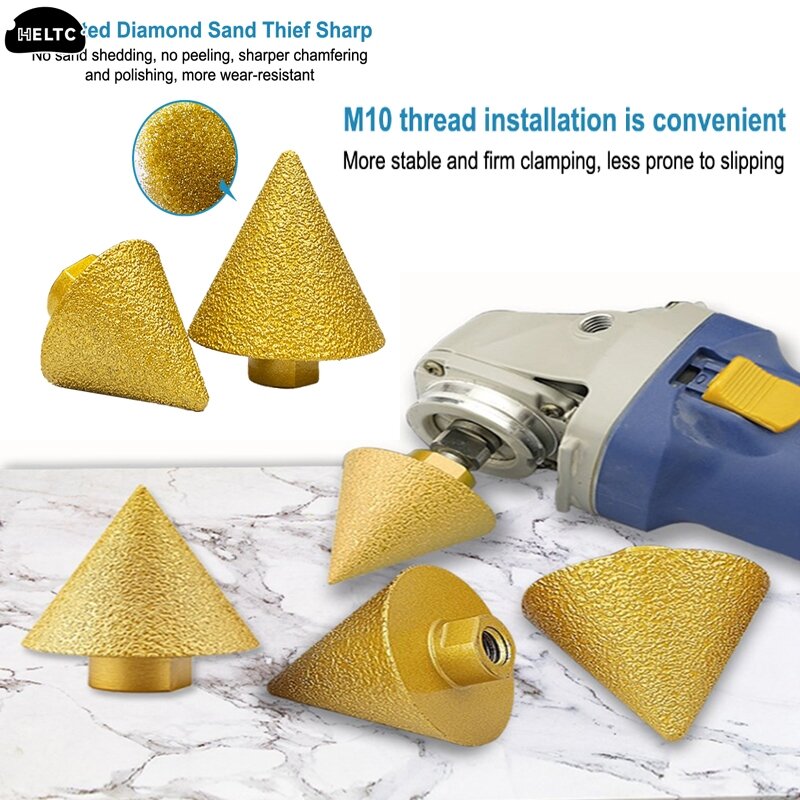 Diamond Beveling chanfro bit, cone esculpir polimento, rebolo para porcelanato cortador de telhas, aparar, M10, M14 Thread, 38mm, 50mm, 1Pc