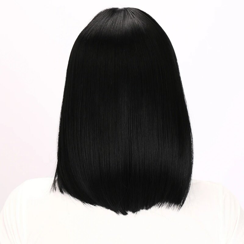 Capelli sintetici neri corti lisci naturali per le donne parrucche Bob lunghezza spalla quotidiano Cosplay parte centrale resistente al calore
