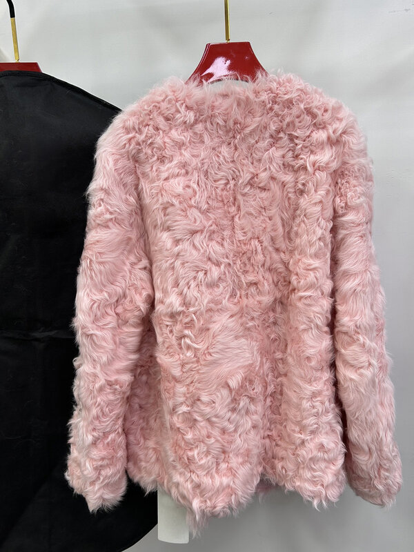 Меховое пальто с круглым вырезом, короткое свободное теплое и удобное меховое пальто на пуговицах, новинка зимы 2023, 1229