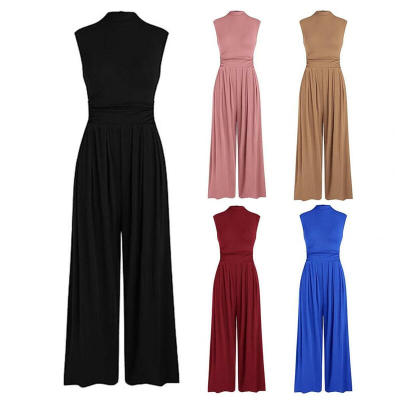 Pure Color Jumpsuit Elegant Formal Jumpsuit with Wide Leg Crotch Pockets for Women Stylish Summer Commute Outfit Women Formal