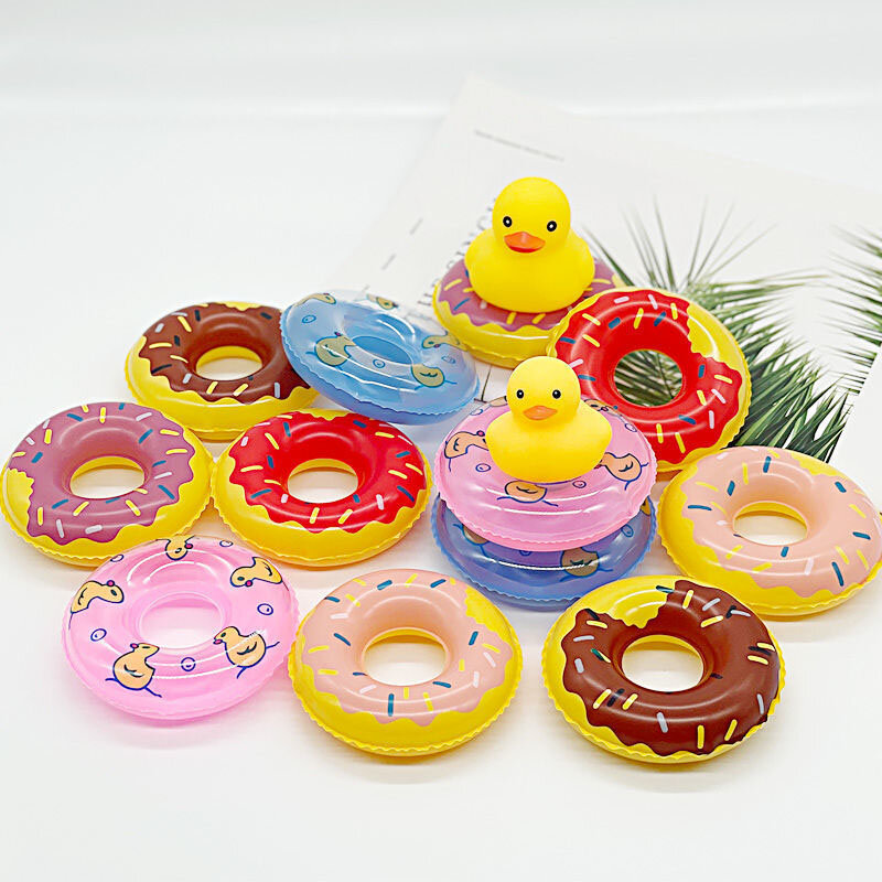 Mainan cincin renang tiup anak-anak, permainan air cincin berenang mandi donat bebek kuning kecil dekorasi Kolam renang