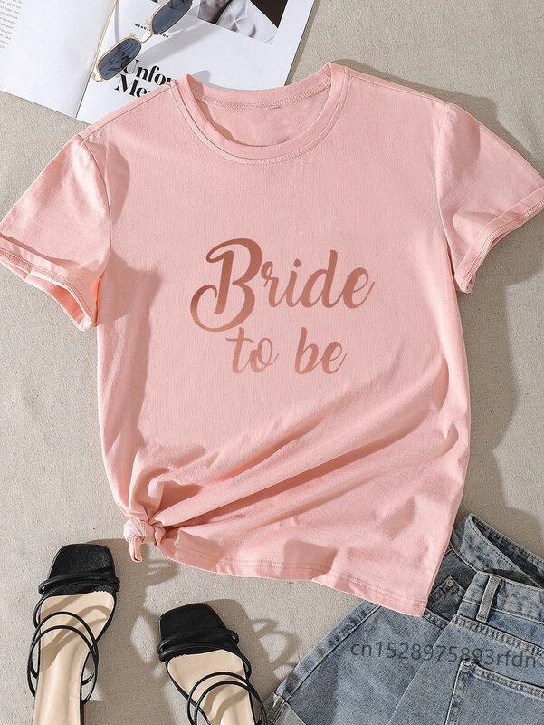 To Be Bride Team Bride Print Lajang Kaus Wanita Pesta Pernikahan Kasual WANITA Basic Kerah O T-shirt Lengan Pendek Anak Perempuan