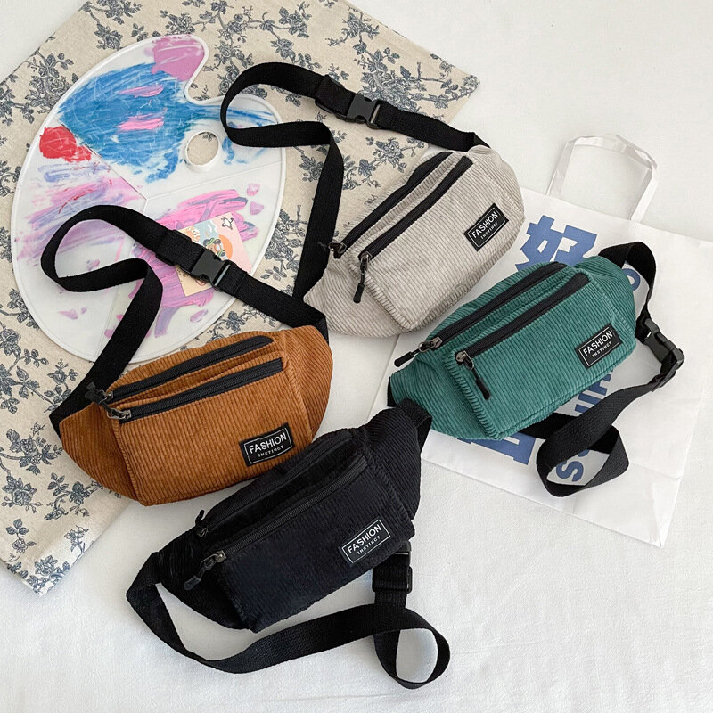Вельветовая поясная сумка для женщин, маленькие холщовые дамские сумочки на ремне через плечо, забавная модная женская однотонная нагрудная сумка для телефона