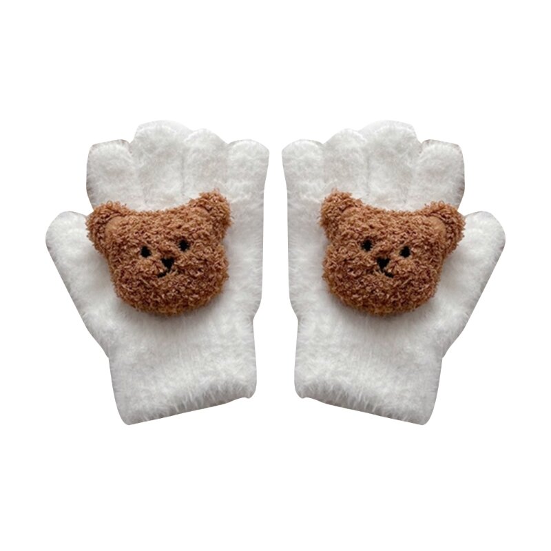 Stylowe polarowe rękawiczki dziecięce Wygodne zimowe rękawiczki uroczym wzorem niedźwiedzie Elastyczne rękawiczki dla dzieci