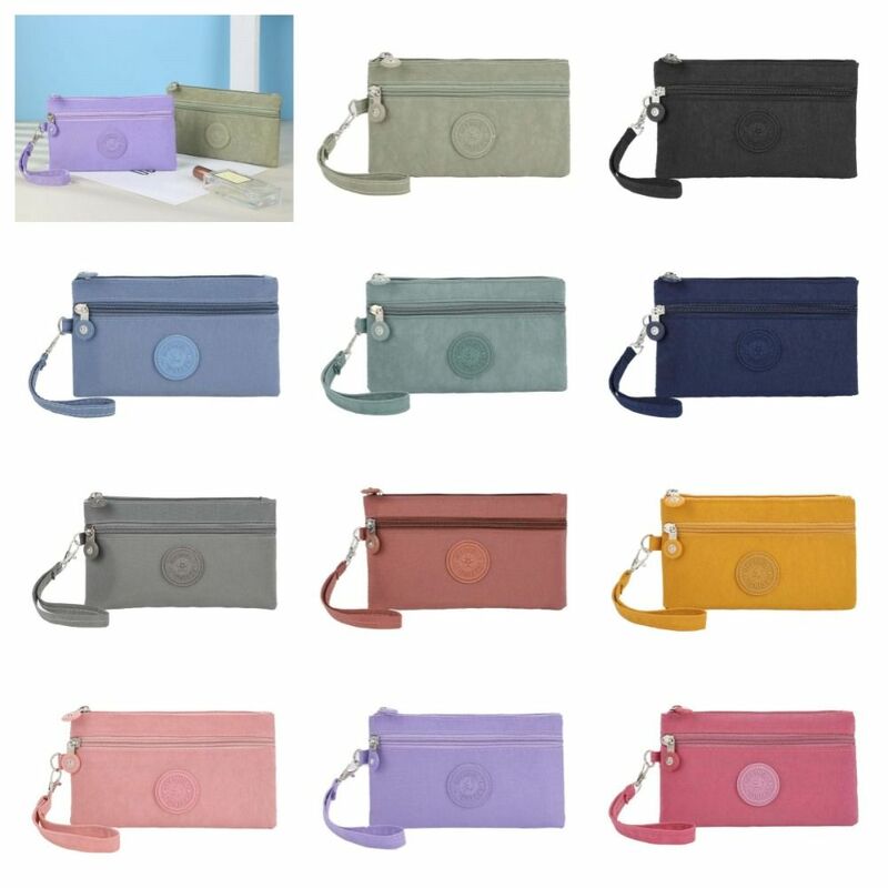 Letter Zipper Coin Purse With Lanyard Waterproof Simple Money Handbag Large Capacity Card Holder Double Layer Wallet Shopping