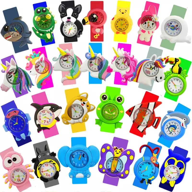 1-16 Years Old Kids Slap Watches Cartoon Shark Unicorn Baby See Time Toy Children Watch for Boys Girls Christmas Gift Clock