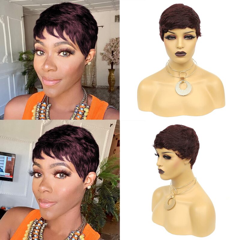 MYLOCKME-Peluca de cabello humano liso y corto para mujeres negras, pelo Remy brasileño de Color Natural, corte Pixie, barata