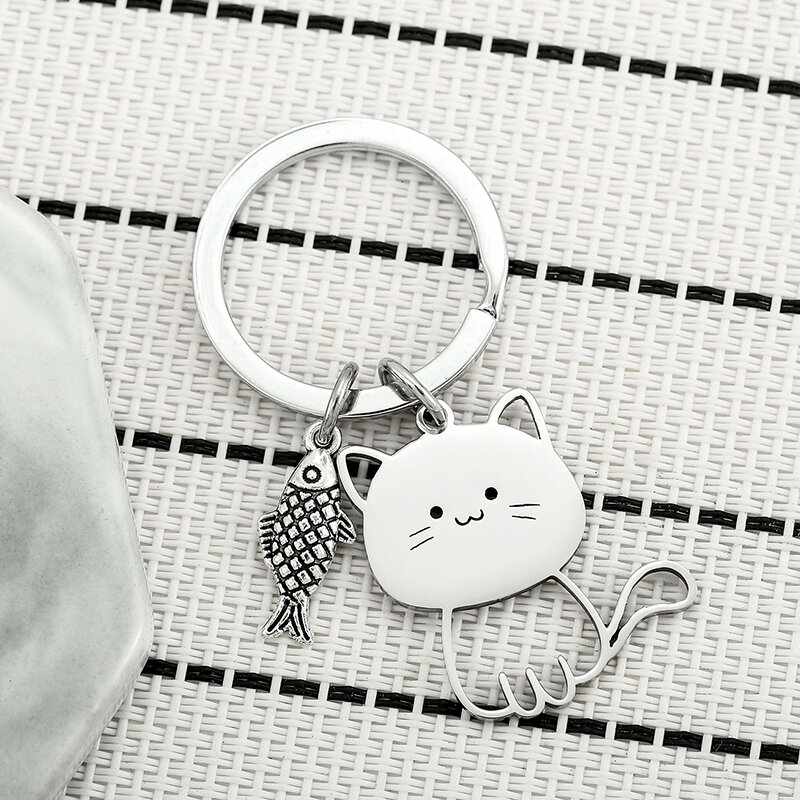 1PC Funny Cartoon Cat Fish Keychain Couple Lovers Keyring Lovely Pendant Key Chain Valentine's Day Gift