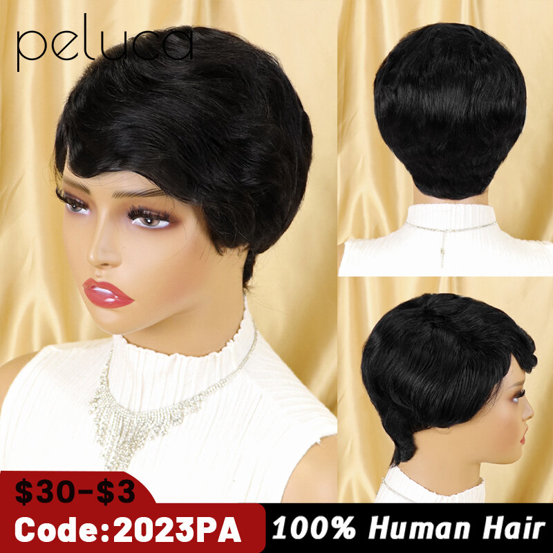 Krótki Bob fryzura Pixie peruki damskie ludzkie włosy brazylijski kości prosto tanie pełna maszyna wykonane ludzkie włosy peruki z grzywką