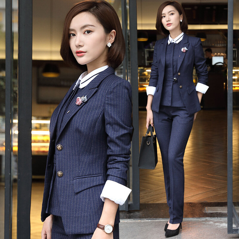 Женский деловой костюм в полоску, деловой костюм в офисном стиле, деловая одежда для офиса, рабочая одежда для управляющего отеля, 965