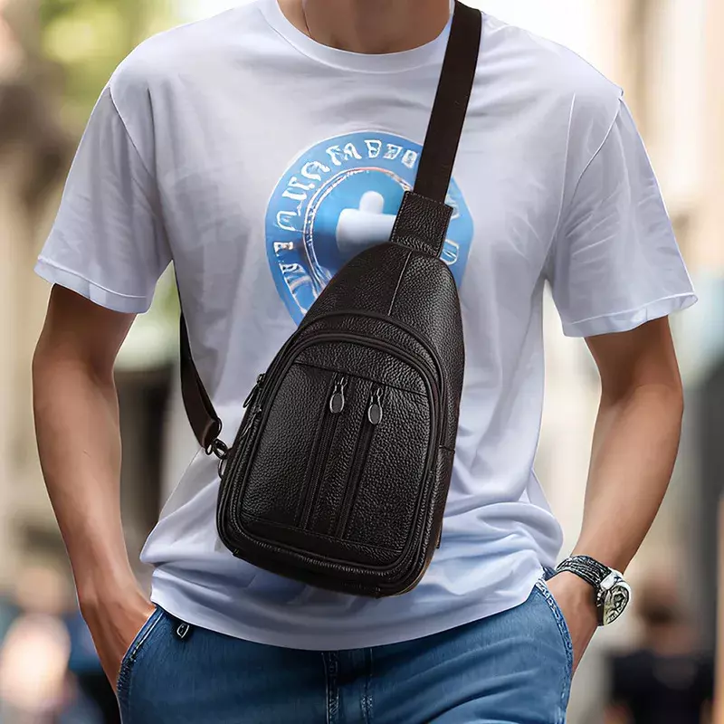 Нагрудная сумка из натуральной кожи для мужчин, уличная спортивная сумка через плечо с большой емкостью