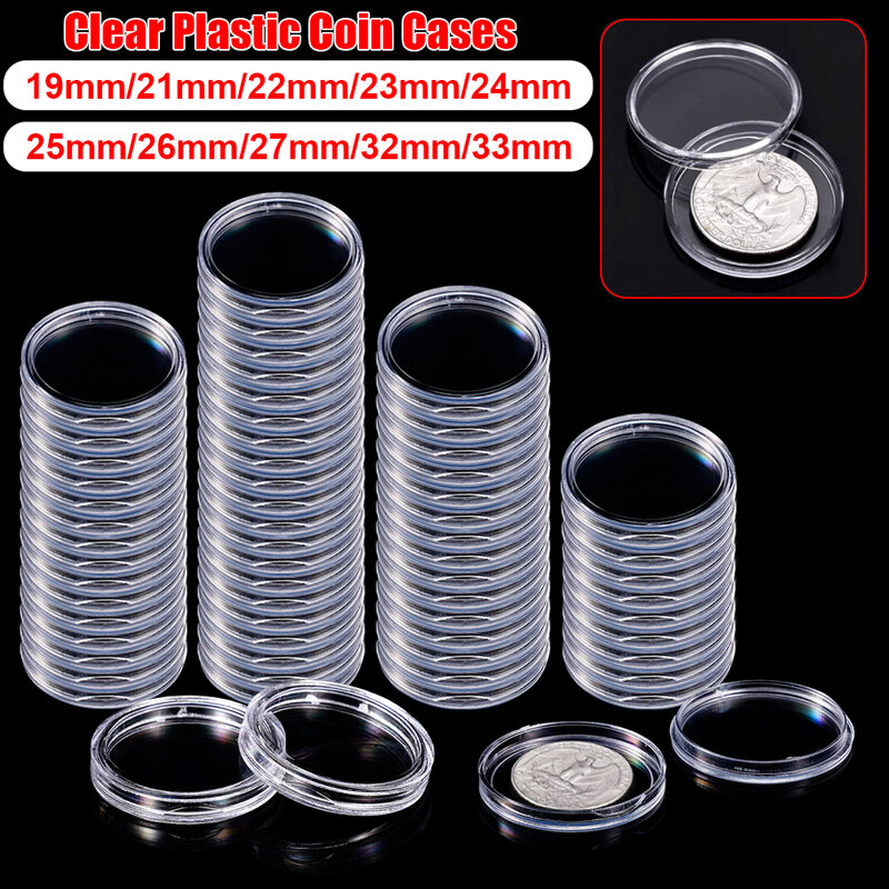 10/25/50/100Pcs 19-33mm Transparent Coin Cases Holder Coin Collecting Box Case Coins Storage Capsules Protection Boxes Container