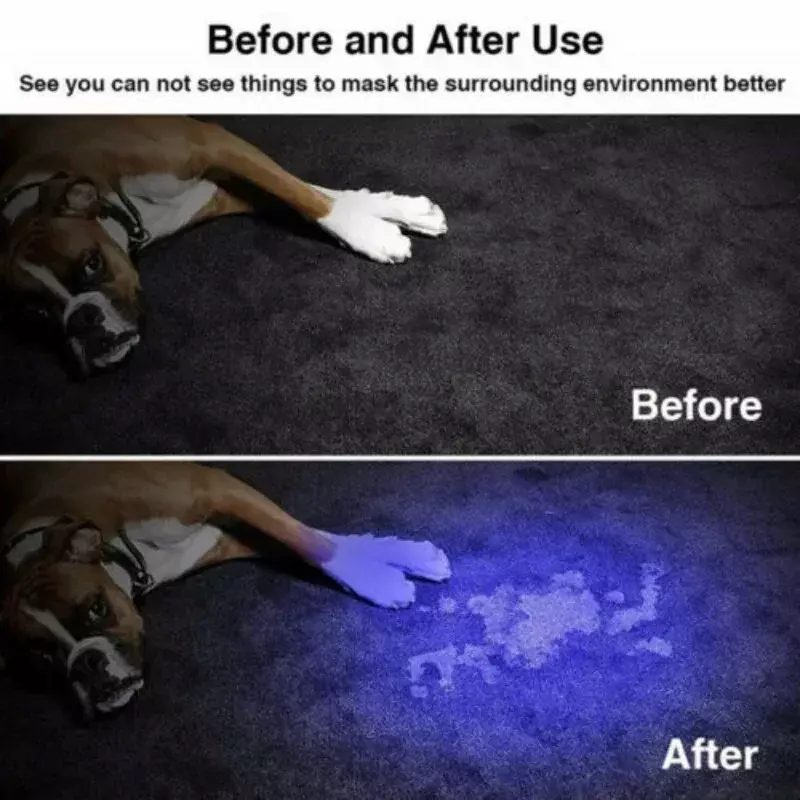 Mini linterna LED UV recargable por USB, luz ultravioleta impermeable, lámpara de detección de escorpiones de orina para mascotas, 365nm