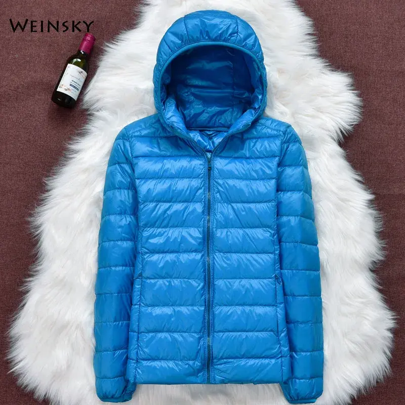 2023 Winter Women Ultralight Thin Down Jacket White Duck Down Hooded Jackets Long Sleeve Warm Coat Parka Female Portable Outwear