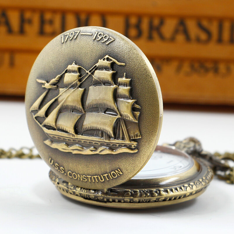Vintage bronzo barca a vela nave orologio da tasca al quarzo FOB maglione catena collana orologio uomo donna regali Reloj Montre