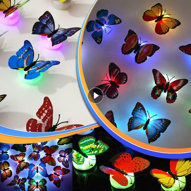 Lámpara Led decorativa de 10 piezas, luz nocturna de mariposa colorida, creativa, para pegar, ambiente de juego pequeño, superventas
