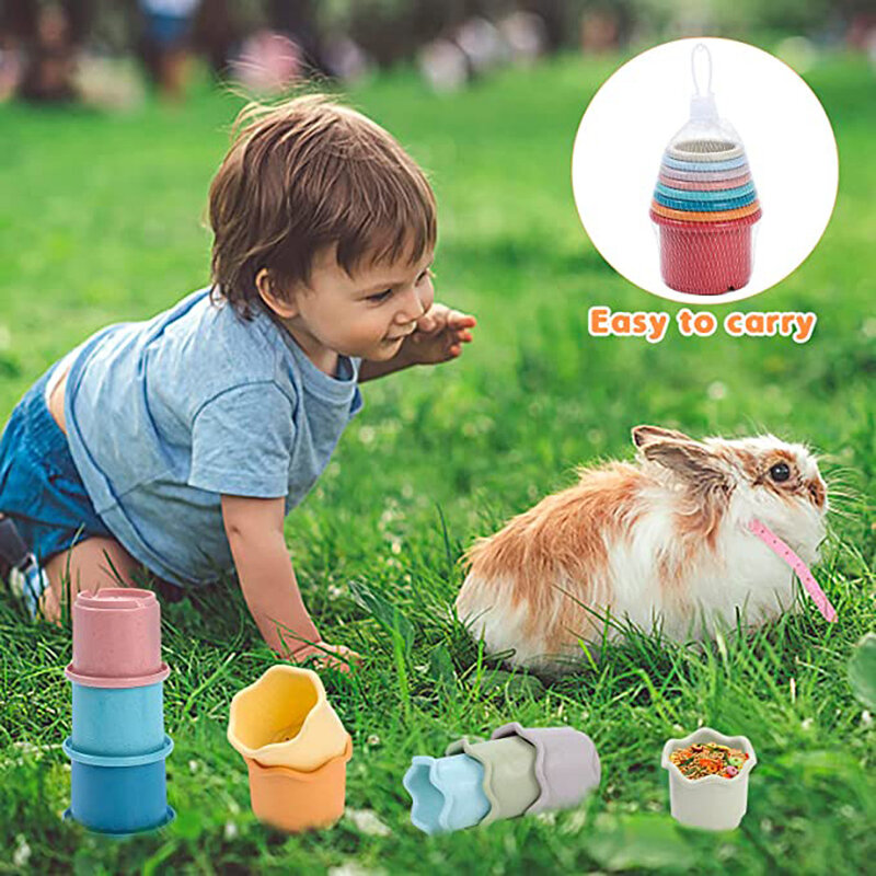 Cangkir susun mainan untuk Kelinci multiwarna dapat digunakan kembali binatang kecil mainan Puzzle untuk bersembunyi makanan bermain hewan kecil mainan hewan peliharaan