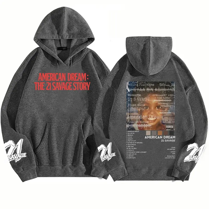21 Savage Story American Dream 2024 Hoodie Man Woman Harajuku Hip Hop Pullover Tops Sweatshirt