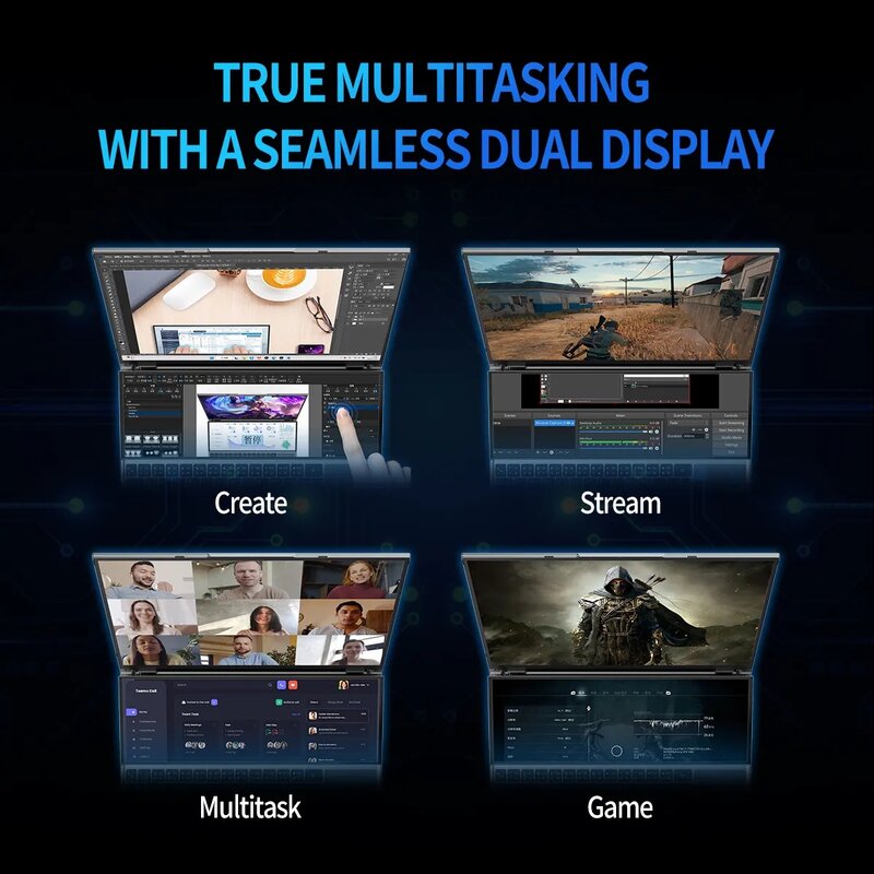 2023 topton โน้ตบุ๊คบางพิเศษแบบ Full HD Dual Screen 16 "IPS + 14'' TOUCH Intel I7-10750H Type-C HDMI ธุรกิจแล็ปท็อปการเล่นเกมที่บ้าน