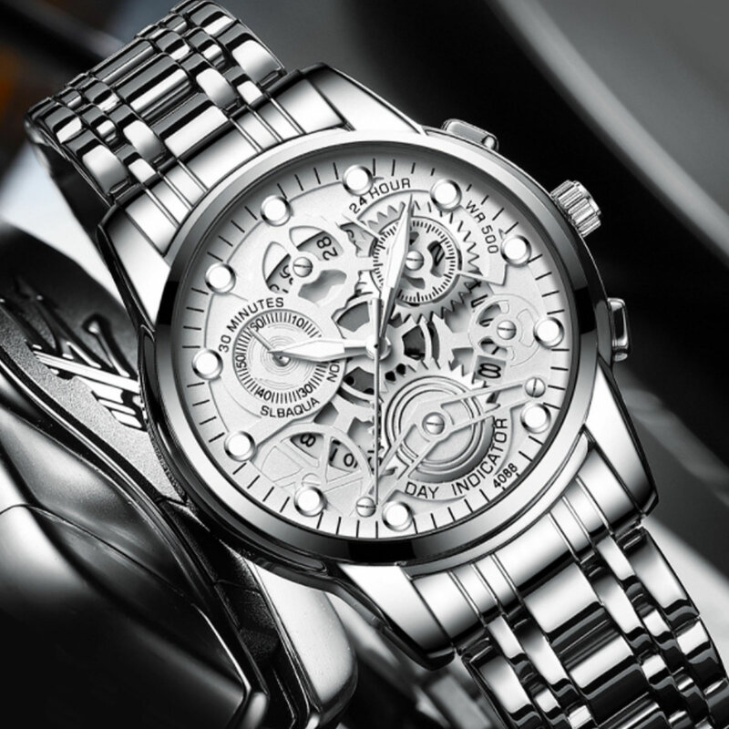 Stainless Steel Trend Quartz Watch 30m Waterproof Level Casual Wristwatches for Husband Boyfriend Birthday Gfit