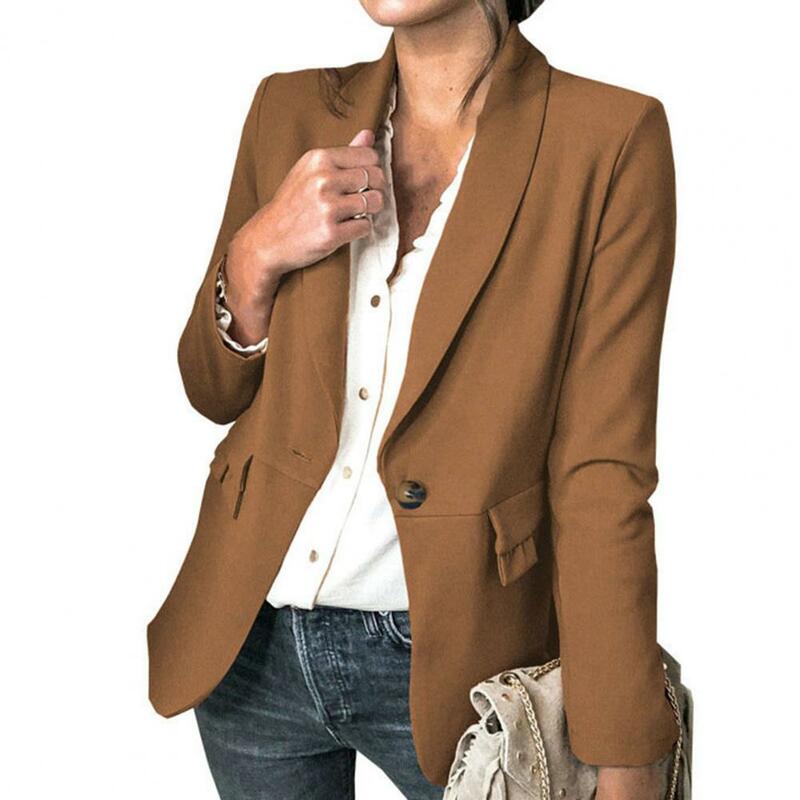 Tasche con patta e volant giacca da donna Blazer autunno inverno donna Blazer coreano tinta unita bottone singolo Casual donna Blazer da ufficio