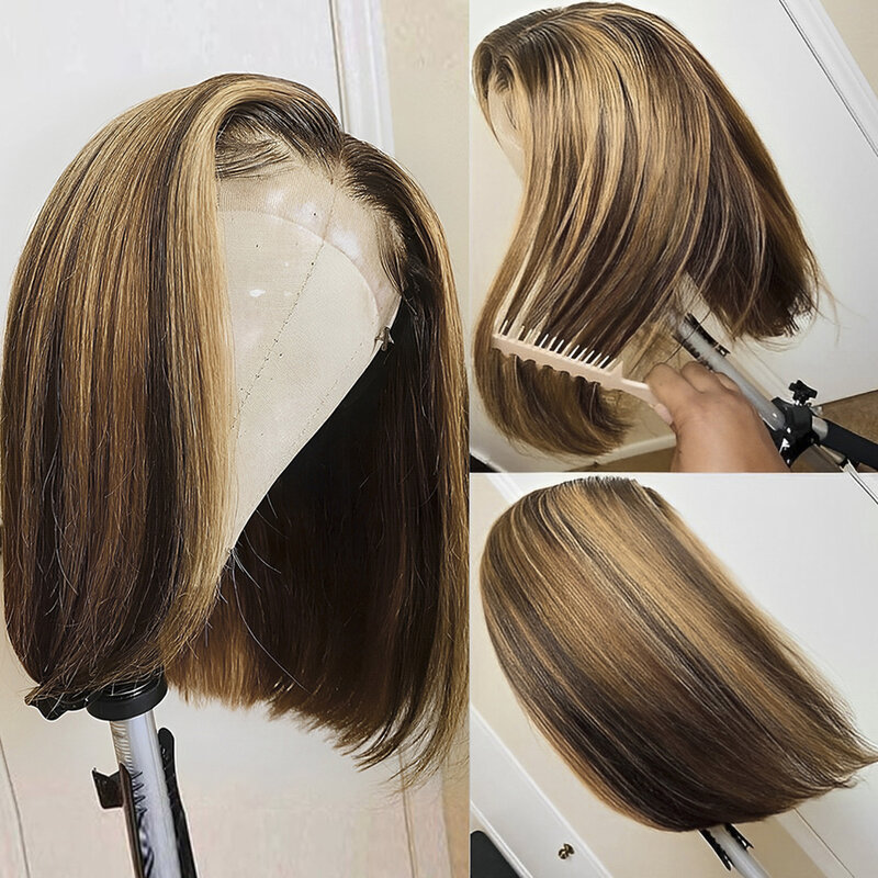 Хайлайтер p4/27 бразильские волосы Remy короткие волосы боб Омбре человеческие волосы парики блонд парик прямой боб парик 13X6X 1 кружевные передние парики для женщин