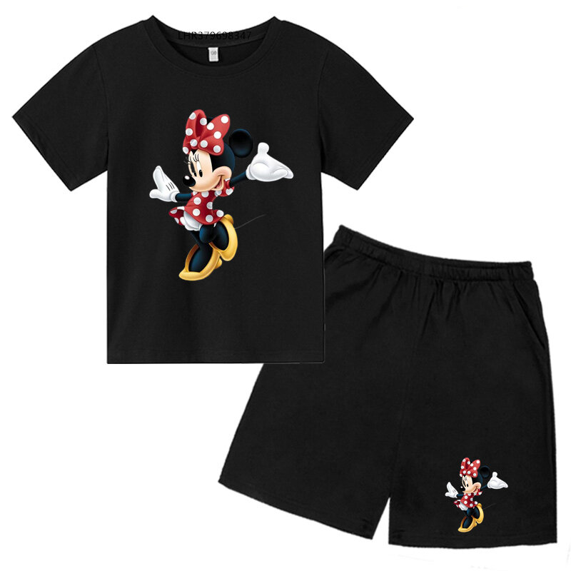 Mickey Mouse kaus + celana anak-anak, kaus leher bulat lengan pendek cocok untuk anak perempuan dan laki-laki 2-12 tahun musim panas