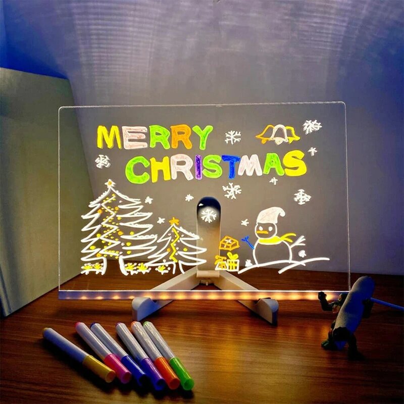 Acrylic LED Note Board With 7 Color Pen Easy Using Color-Filled Drawing Board For Hotels Mall Bar Activity Home Restaurants Cafe