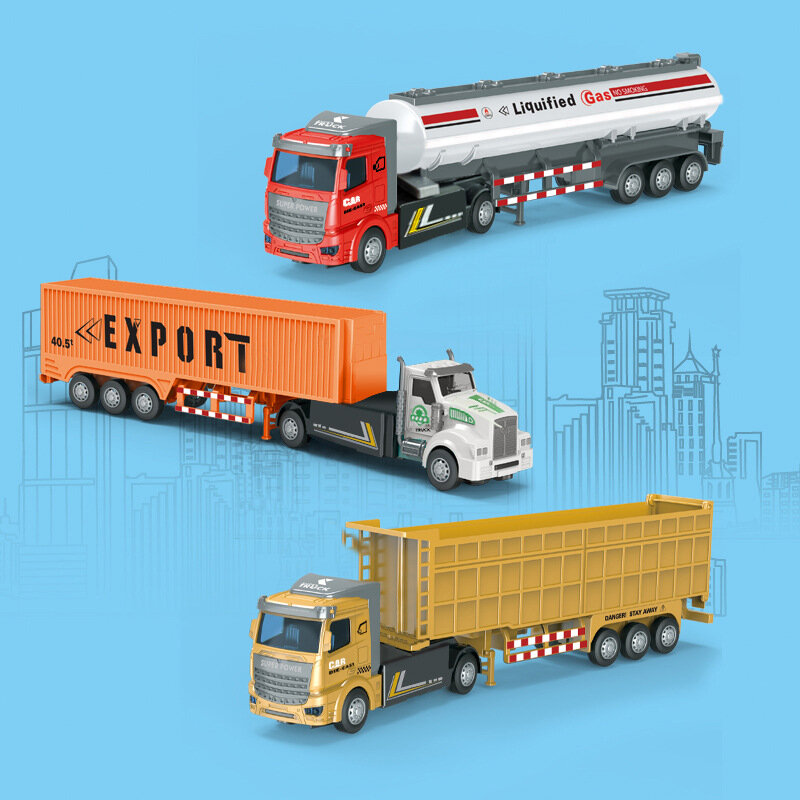 Mainan kendaraan teknik Pull-Back, paduan lokomotif transportasi truk tangki Model hadiah mainan anak-anak B187