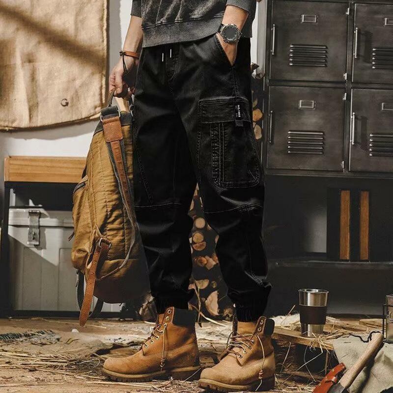 Men Pants Daily Pants Stylish Men's Cargo Pants with Multiple Pockets Elastic Waist Ankle-banded Design for High Street Outdoor