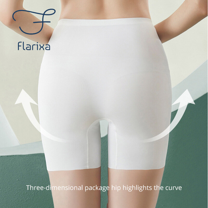 Shorts de segurança Flarixa Ice Silk para mulheres, cintura alta, dupla camada, sob saia, slim fit, calças sem costura, de verão
